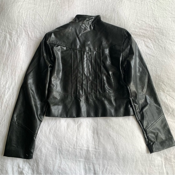 NWT Vintage Dollhouse Mock Neck Faux Leather Crop Moto Biker Jacket 90s Y2K - Picture 5 of 6